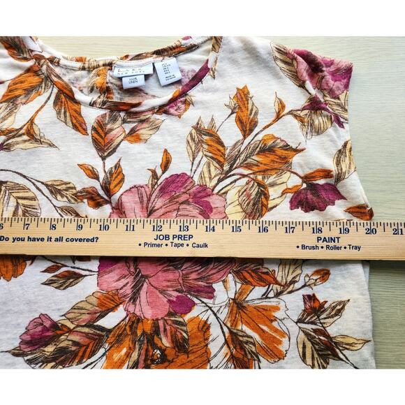 TOP/BLOUSE-NICOLE MILLER-Linen-Fall Floral Colors-Button Back-Short Sleeves-LRG - Picture 9 of 12